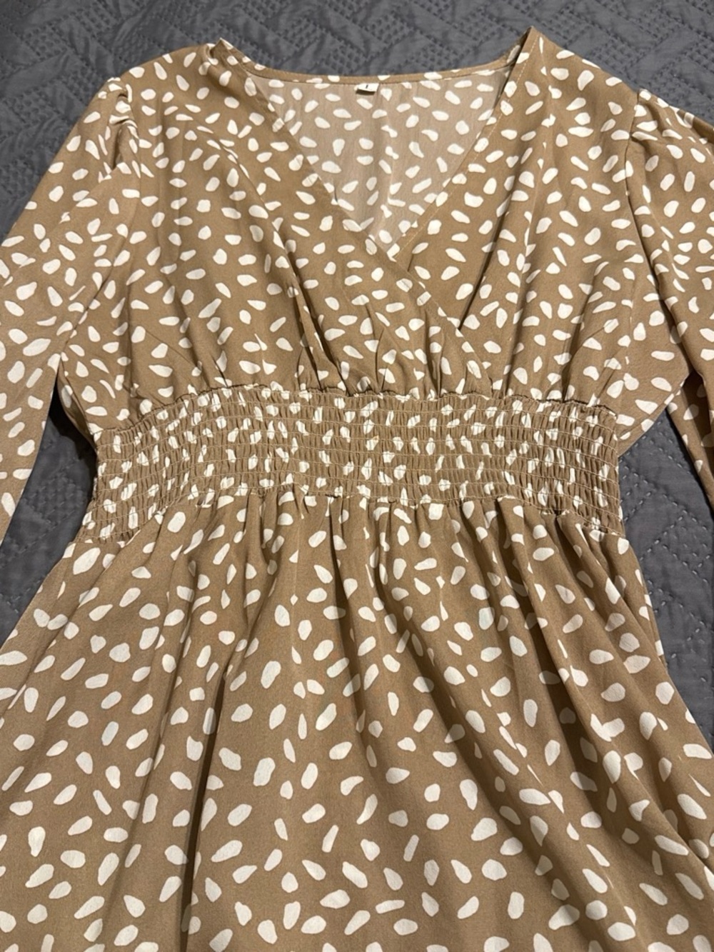 Tan Polka Dot Ruffle Dress - Picture 2 of 5